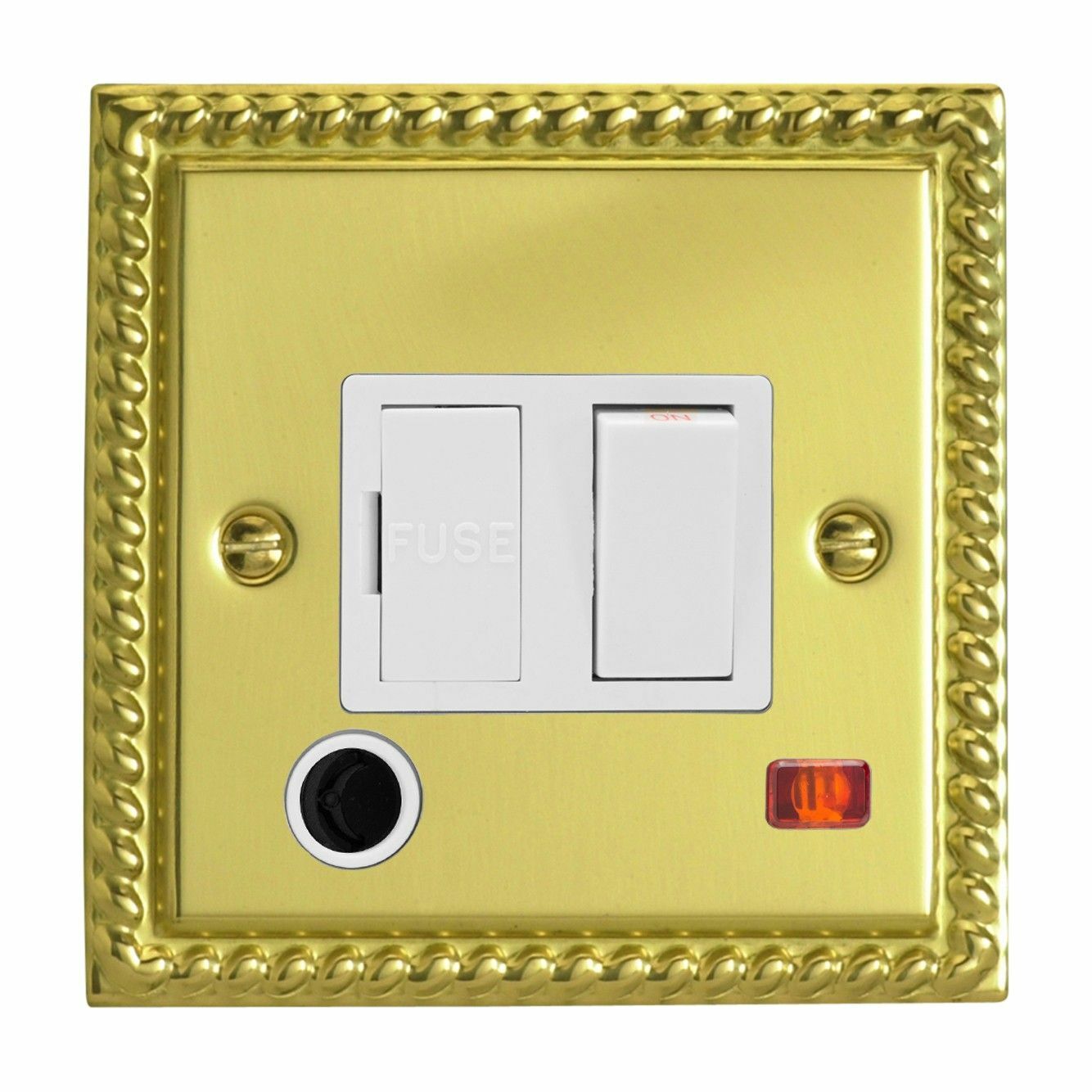 Varilight XG6FONW Georgian Polished Brass 13A Switched Fused Spur + Neon + Flex