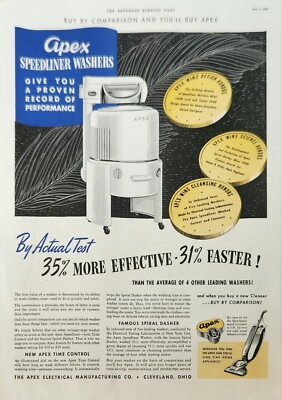 #ad #ad 1941 Apex speedliner washer Vintage Ad by actual test $1.95