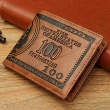 Men's US 100 Dollar Bill Leather Bifold Card Photo Holder Wallet Handbag Purse