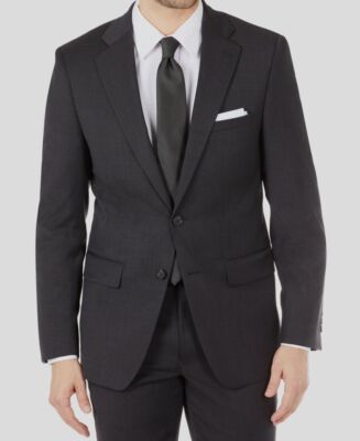 $640 Calvin Klein Men Black Brown Check Skinny-Fit 2-Piece Suit Jacket  Pants 44L