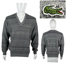Lacoste Mens 6 - XL Sweater V Neck Gray Fair Isle Alpaca Blend Knit Casual