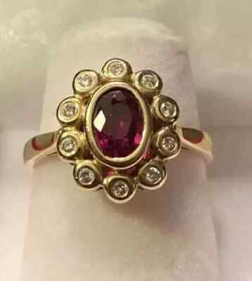 3Ct Oval Lab-Created Ruby & Diamond Engagement Ring 14K Yellow Gold Plated