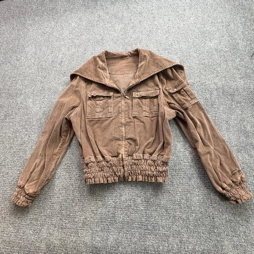 Vintage Fubu Jacket Womens Large Brown Corduroy Hood Chore Coat Grunge Gorp Y2K