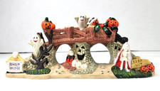 Vtg Spooky Hollow Haunted Ghost Bridge Porcelain Halloween Village Pumpkins 9x4