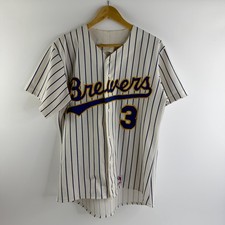 Vintage Brewers #3 Jersey Shirt Striped Size Large Baseball GUC Top