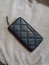 bebe Quilted Faux Leather Zip Around Wallet Pebble "Leather" Textured