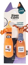 ZippyClaws Halloween Catnip Crusherz Hard Cider  Pumpkin Ale Cat Toy 2pk