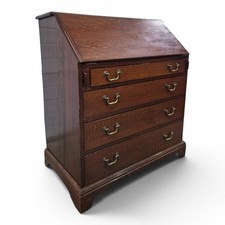 Antique Oak Bureau Writing Desk Fall Front Drawers Dovetail Storage Large