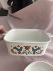 CorningWare Vintage 1978 Casserole Dish Blue Birds Floral Milk Glass Handles
