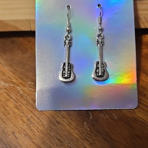 Handcrafted Silver Tone Guitar Dangle Earrings Music & Dance Theme