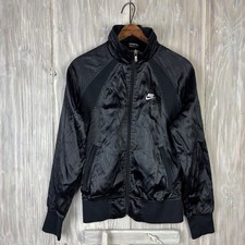VTG Nike Sportswear Track Jacket Black Full Zip Size M Women's Satin Streetwear