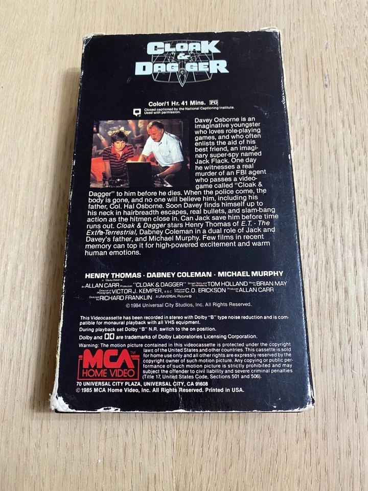 Cloak & Dagger 1984 PG VHS Dabney Coleman Tested Rare Cult Classic 80s Action - Image 3 of 4