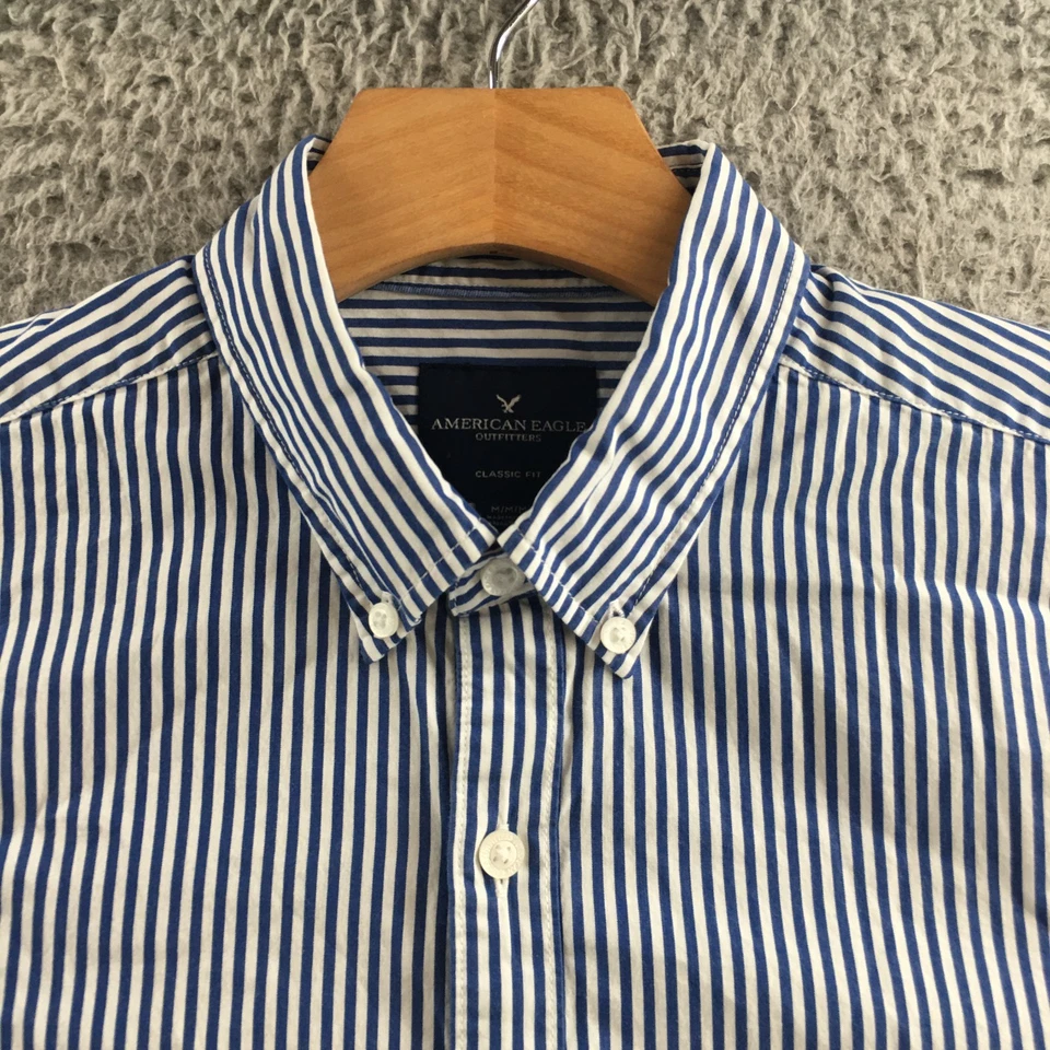 American Eagle Classic Fit Button Down Shirt Mens M Blue Striped Long Sleeve - Image 3 of 4