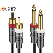 J D Dual 1/4 inch TS to RCA Cable, Heavy Duty Male 6 Feet, Black