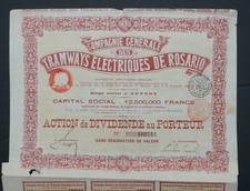 Argentyna - Tramwaj elektryczny Rosario - 1905 - udział dywidendy