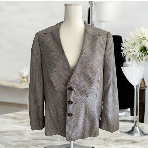 Escada, ESCADA Vintage Brown Patterned Wide Lapel Blazer Jacket Size 44
