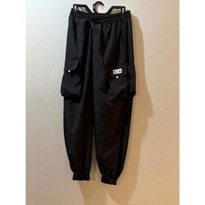 Black Cargo Jogger Scrub Pants Elastic Waist Drawstring Pockets Size Medium MINT
