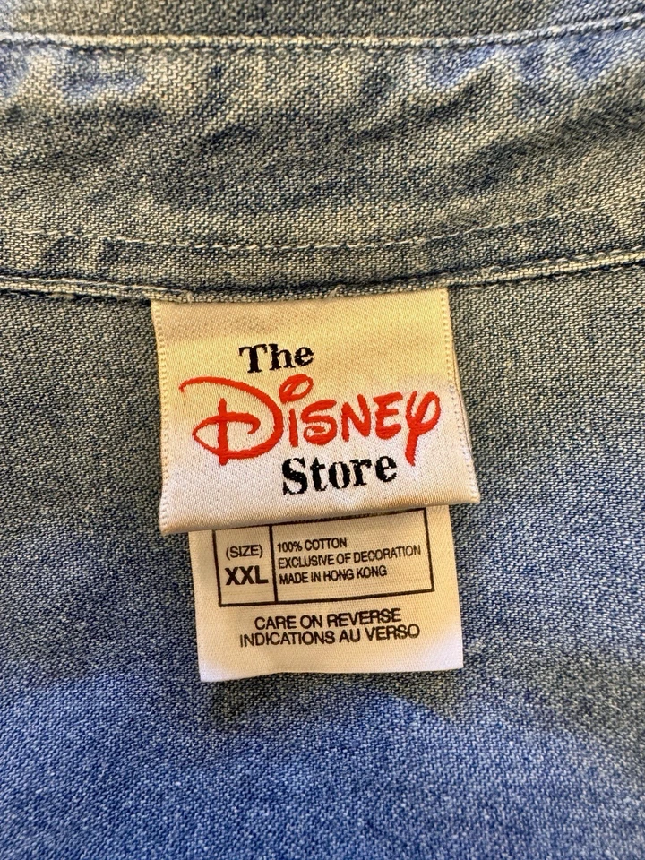 Camisa De Colección Disney Para Hombres 2XL Azul Denim Bordada Por Todas Partes Mickey Minnie Donald Foto 4 de 4