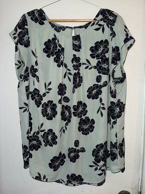 41 Hawthorne Top Womens 2xl Green Floral Short Sleeve Keyhole Back Casual