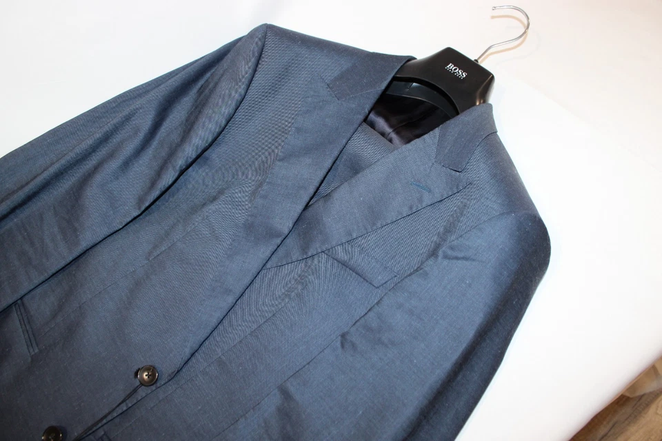 Traje ajustado BOSS Hugo Boss para hombre azul lino mezcla algodón talla 40R nuevo con etiquetas $1295 Foto 3 de 4