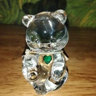 Vtg Fenton Glass May Bear Teddy Sitting Figurine Green Heart with Tag