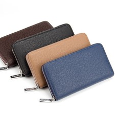Man's Leather Clutch Bag Large Capacity ID Card Wallet Zipper Wallet Handbag US