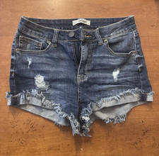 Refuge Women  s 2 Blue Stretch Denim Cutoff Shorts Frayed Fringe Hem 5-Pocket