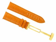 19MM LEATHER STRAP BAND FOR LONGINES WATCH DEPLOYMENT CLASP ORANGE GOLD