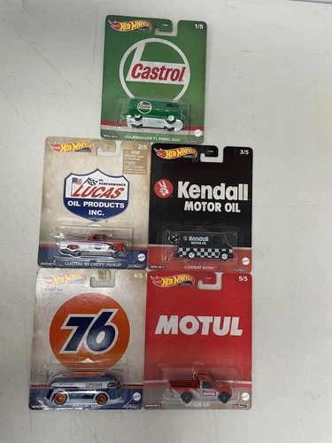 Hot Wheels Vintage Oil Company Complete Set – Castrol, Lucas, Kendall, 76, Motul