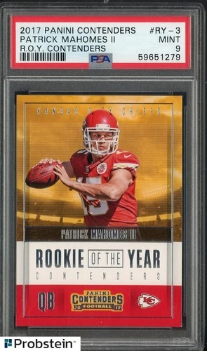 2017 Panini Contenders Patrick Mahomes Chiefs Rookie of the Year PSA 9