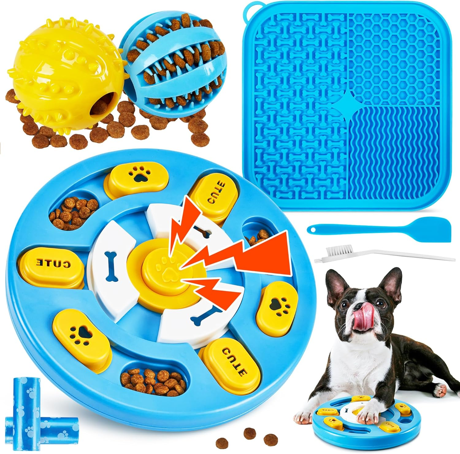8 Pcs Value Interactive Dog Toys for Boredom,Dog Puzzle Toys,Licky Mats for Dogs
