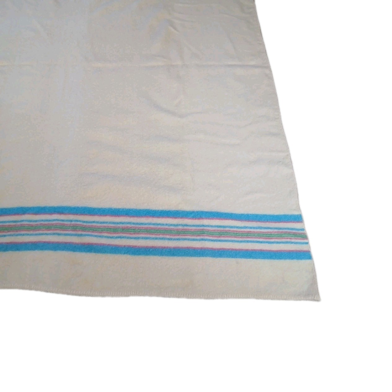 Vintage Pure Wool Hudson's Bay Blanket Rare Blue Green Pink Stripes 73"x63"