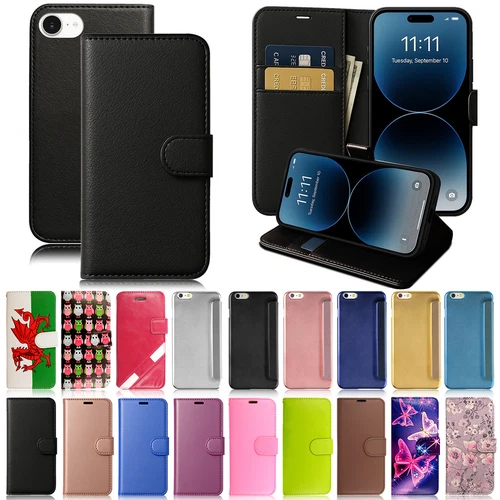 Leather Magnetic Flip Wallet Case for iPhone 7 8 6 Plus 5 SE 2022 2020