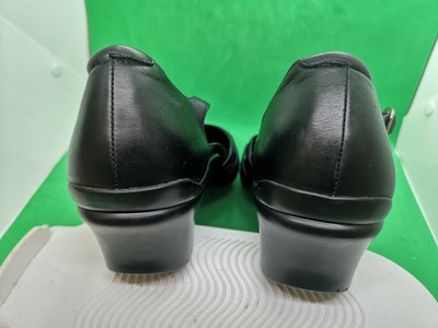 Aravon Mary Jane Shoes Black Leather Strap Block Heel Women's Size 10.5D |  eBay