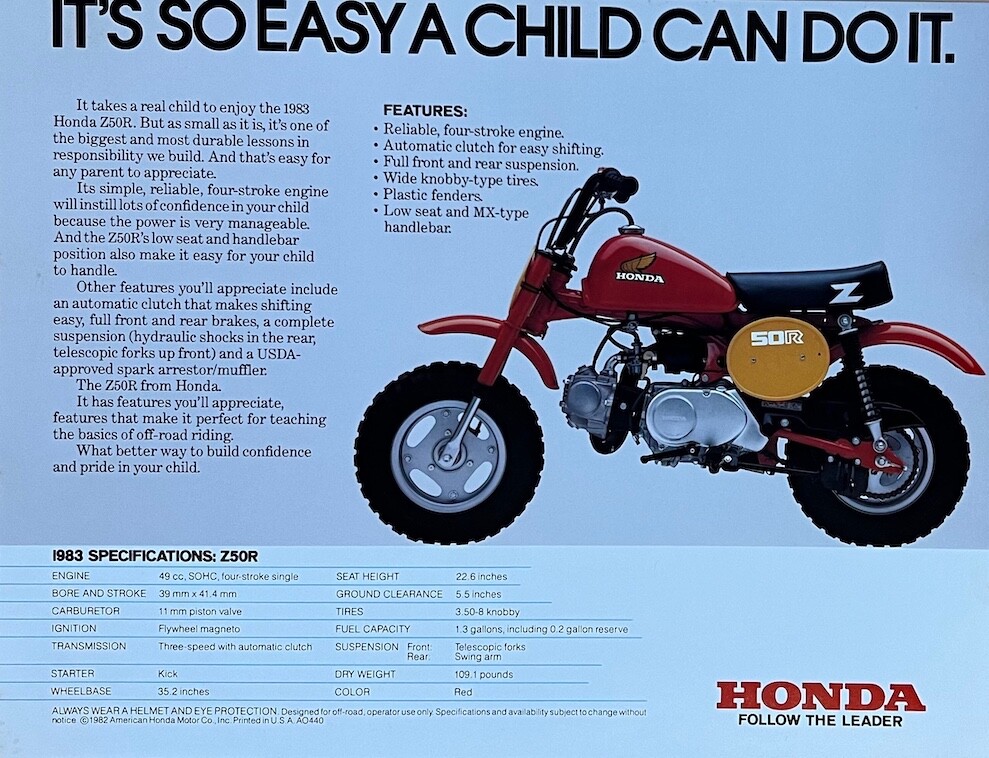 1983 Honda Z50R double-sided sales brochure-literature OEM Z 50 | eBay
