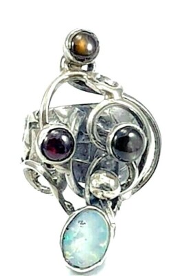 Vintage 80er Rachel Gera Silber 925 Ring O.O.A.Kind Opal Granat signiert Modernist