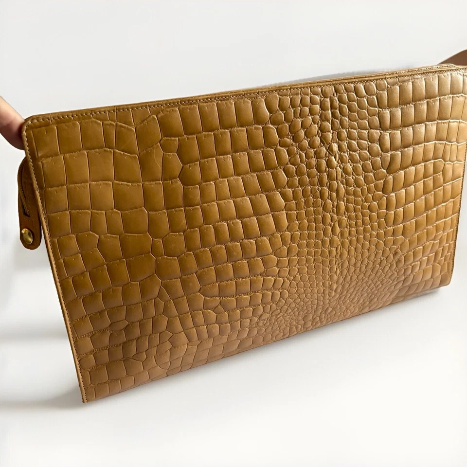 Vintage FENDI  Clutch Crocodile Alligator Embossed Leather Purse Large 15.5” - Image 3 of 4