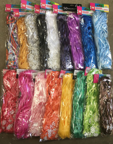  Pre Cut Curling Ribbon with Balloon Tie 50 x 1.5m Ribbons Parties Weddings New - Picture 1 of 23