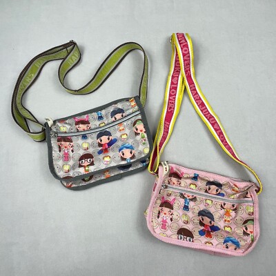 Harajuku Lovers Womens Crossbody Bag Set of Two Girls Emoji Faces Colorful Happy