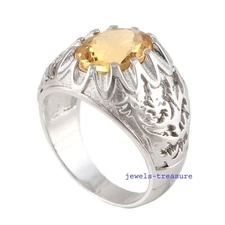 Natural Citrine Gemstone with 925 Sterling silver Ring for Men's #J566
