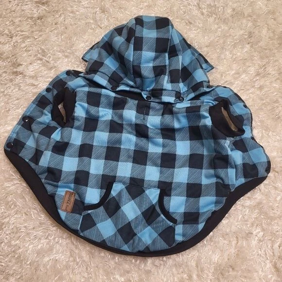 Chaqueta de Franela Pawz Road con Sudadera con Capucha para Perros, Azul y Negro a Cuadros, Pequeña Foto 4 de 4
