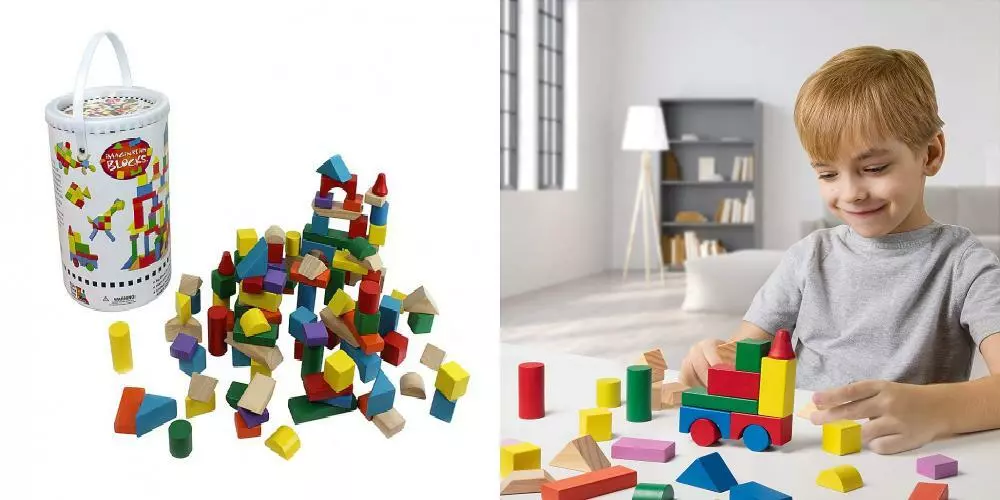 Right Track Toys Wooden Blocks 100 Pc Wood Building Block Set