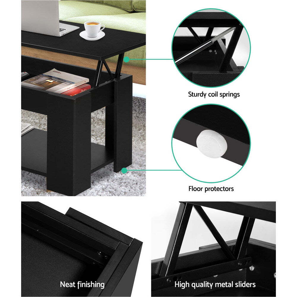 Artiss Lift Up Top Coffee Table Storage Shelf Black for sale online