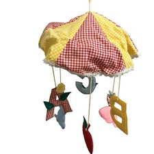 Crib Baby Mobile Gingham ABC  s Cat Apple Butterfly Embroidered Red Yellow Green