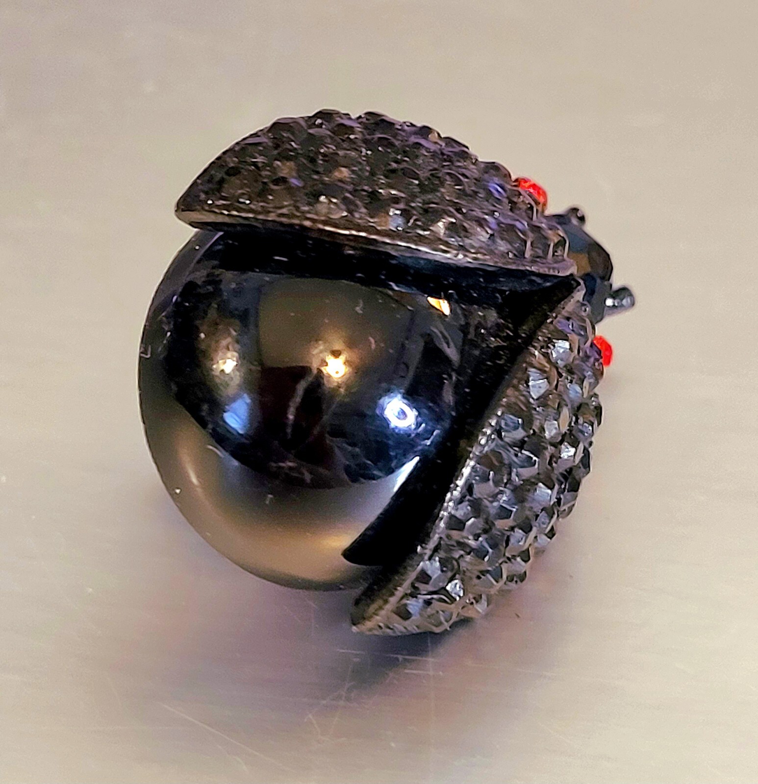 Vintage Weiss Black Japanned Jelly Belly Ladybug Brooch Pin Rhinestone ...