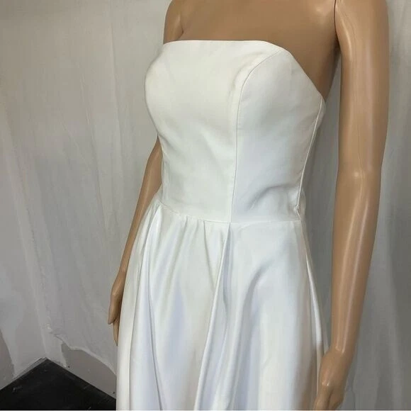 NEW Mori Lee style 21644 ivory satin high low hem line maxi gown wedding 2 - Image 3 of 4