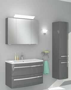 Badmobel Set Olivia 80 Grau Hochglanz Mit Waschbecken Montiert Ebay