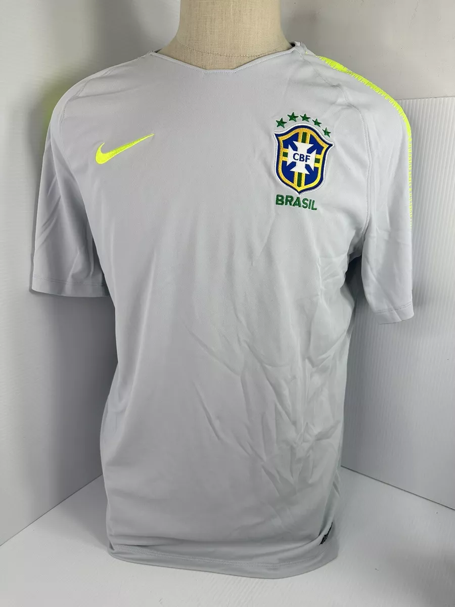 Nike Brazil Brasil CBF Breathe Squad Jersey Gray Volt 893278 045 Sz XL