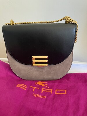 Authentic Etro Milano Chain Crossbody Shoulder Bag Black Mocca