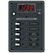 Blue Sea 8401 Power Distribution Panel 12V 24V DC 5 Pos Marine Breakers Backlit
